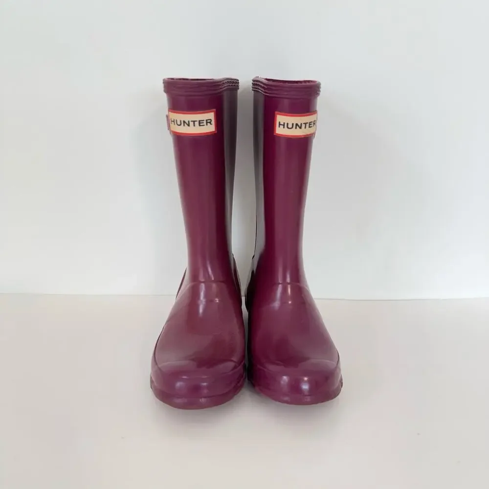 Hunter Kids Original Gloss Rain Boots Waterproof Natural Rubber Magenta US13B/1G